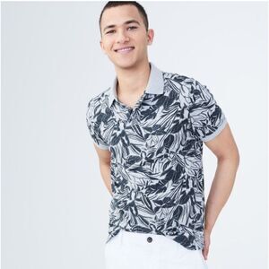 Aeropostale Rainforest Floral Polo Shirt Gray Sz XL
